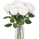 INSUNSIX White Roses Real Touch Flowers 5pcs Latex Silk Artificial Roses 16.9" White Fake Roses for Wedding Bouquet Flowers for Floral Centerpieces Home Party Decor (White)