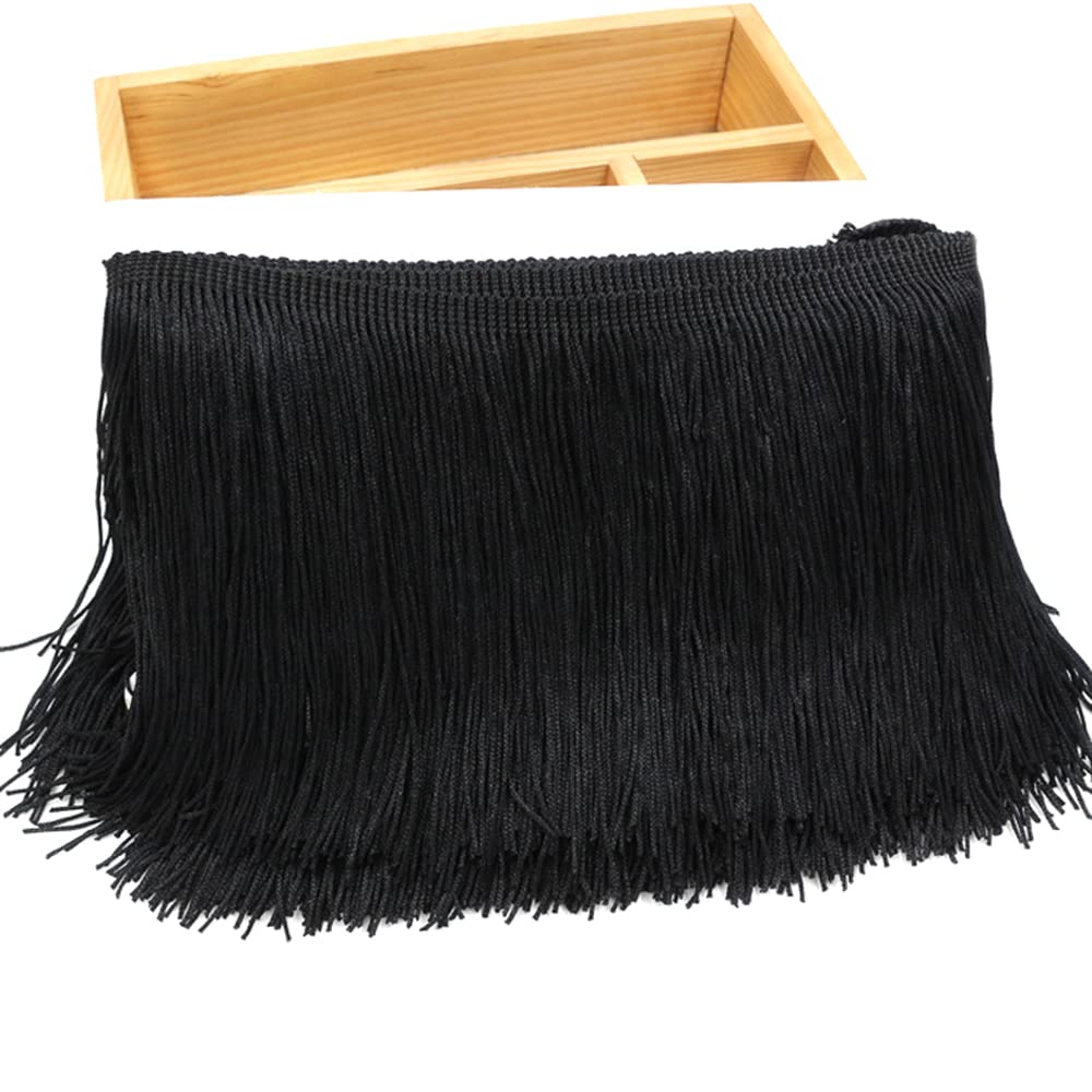 10 Metres 15 cm Silk Fringe Tassel Fringe Trim Cut Fringe Decorative Ribbon Decorative Ribbon Dance Fringe Sewing Accessories for DIY Crafts Apparel Clothing, Costumes, Sewing, Decoration, Black