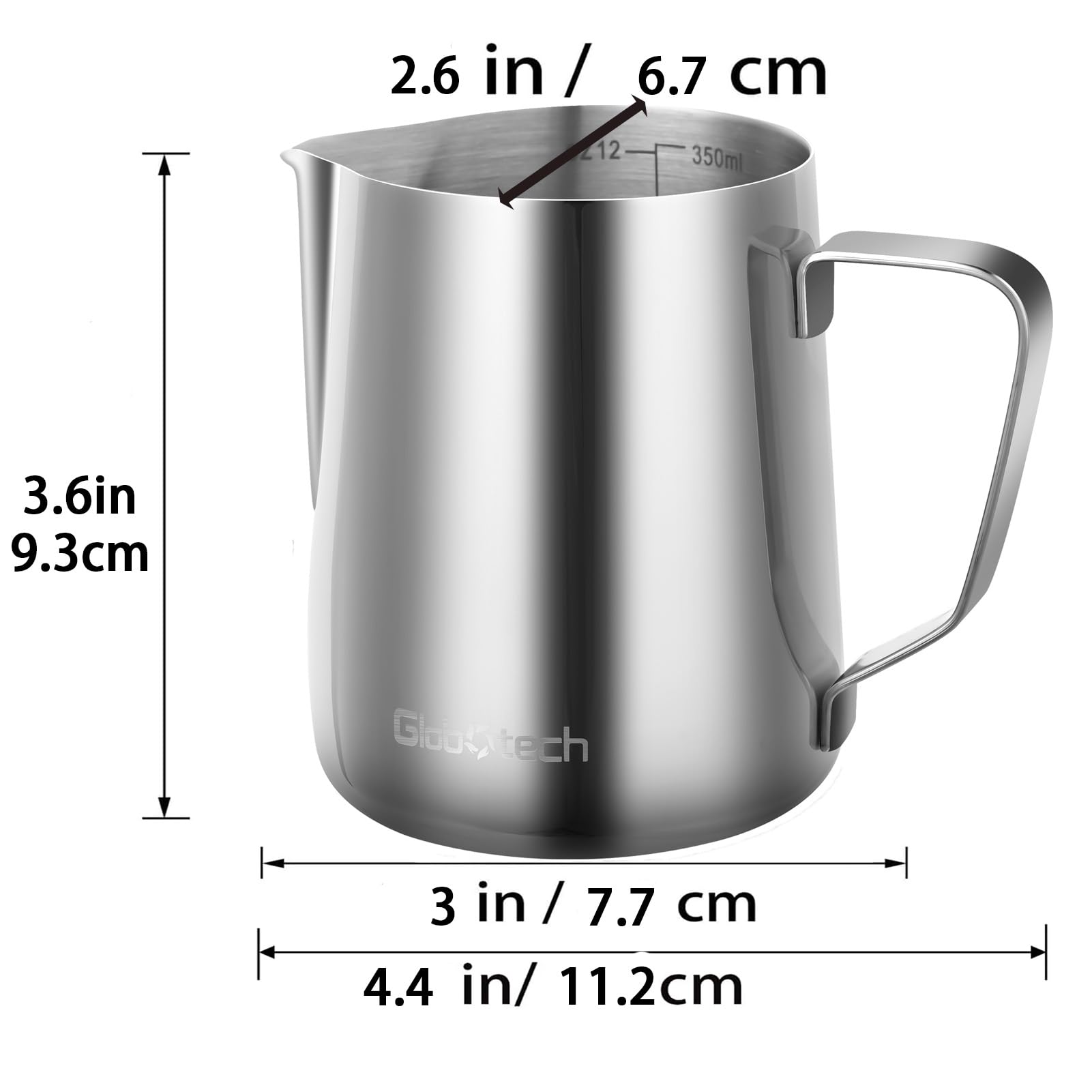 Stainless Steel Milk Frothing Pitcher 12 Oz, 350ml Latte Art Cup Espresso Machine Accessories, Steaming Jug for Cappuccino Coffee Milk Hot Chocolate Cups