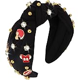 TIOSRU Football Headband for Women Girl Black Jeweled Knotted Headband Game Day Sports Top Knot Hairband Football Mom fans Hair Accessories