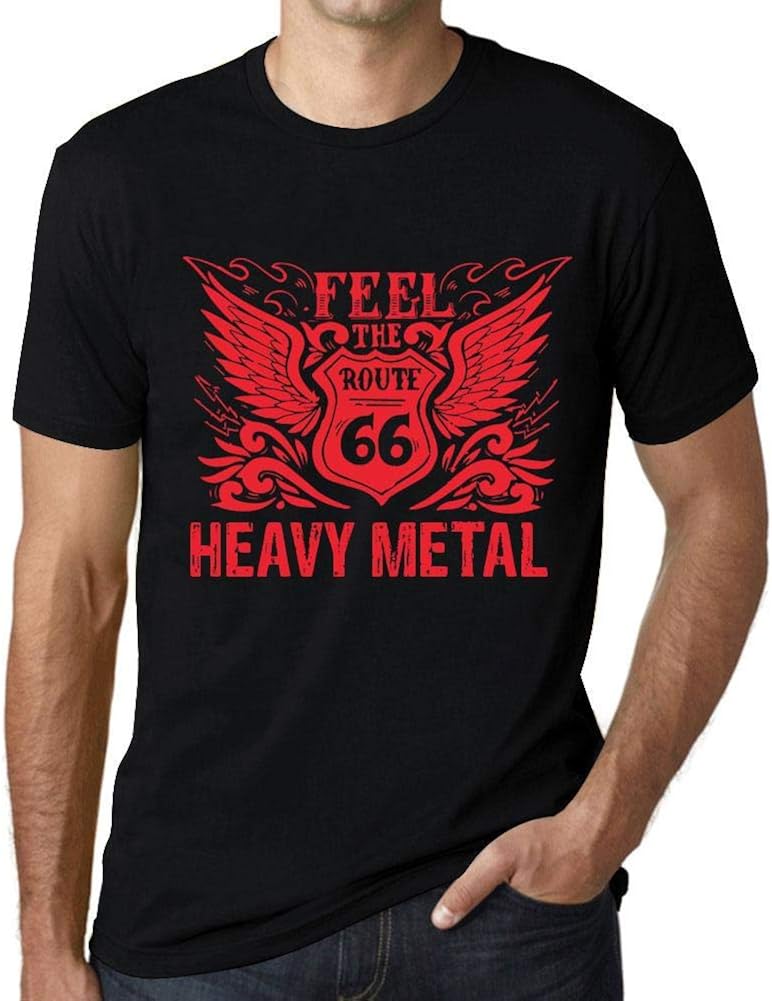 Hombre Camiseta Vintage T-Shirt Gráfico Feel The Heavy Metal Negro Profundo Texto Rojo: Amazon.es: Ropa y accesorios