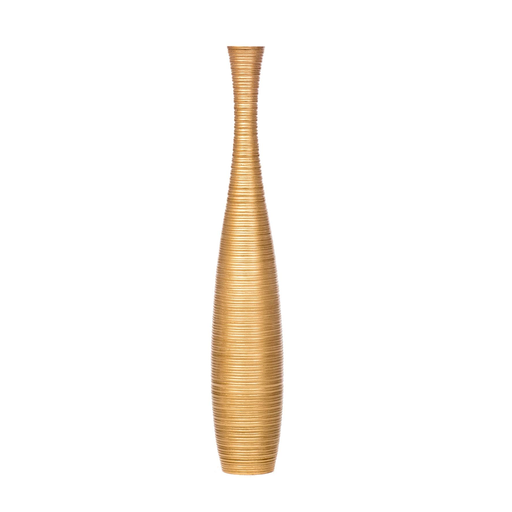 Leewadee Tall Big Floor Standing Vase for Home Decor, 5x30 inches, Wood, Golden