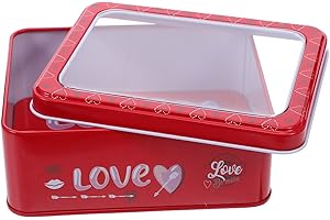 FOMIYES Valentine's Day Red Tinplate Cookie Box with Lid, Metal Candy Container for Holiday Treats Packaging
