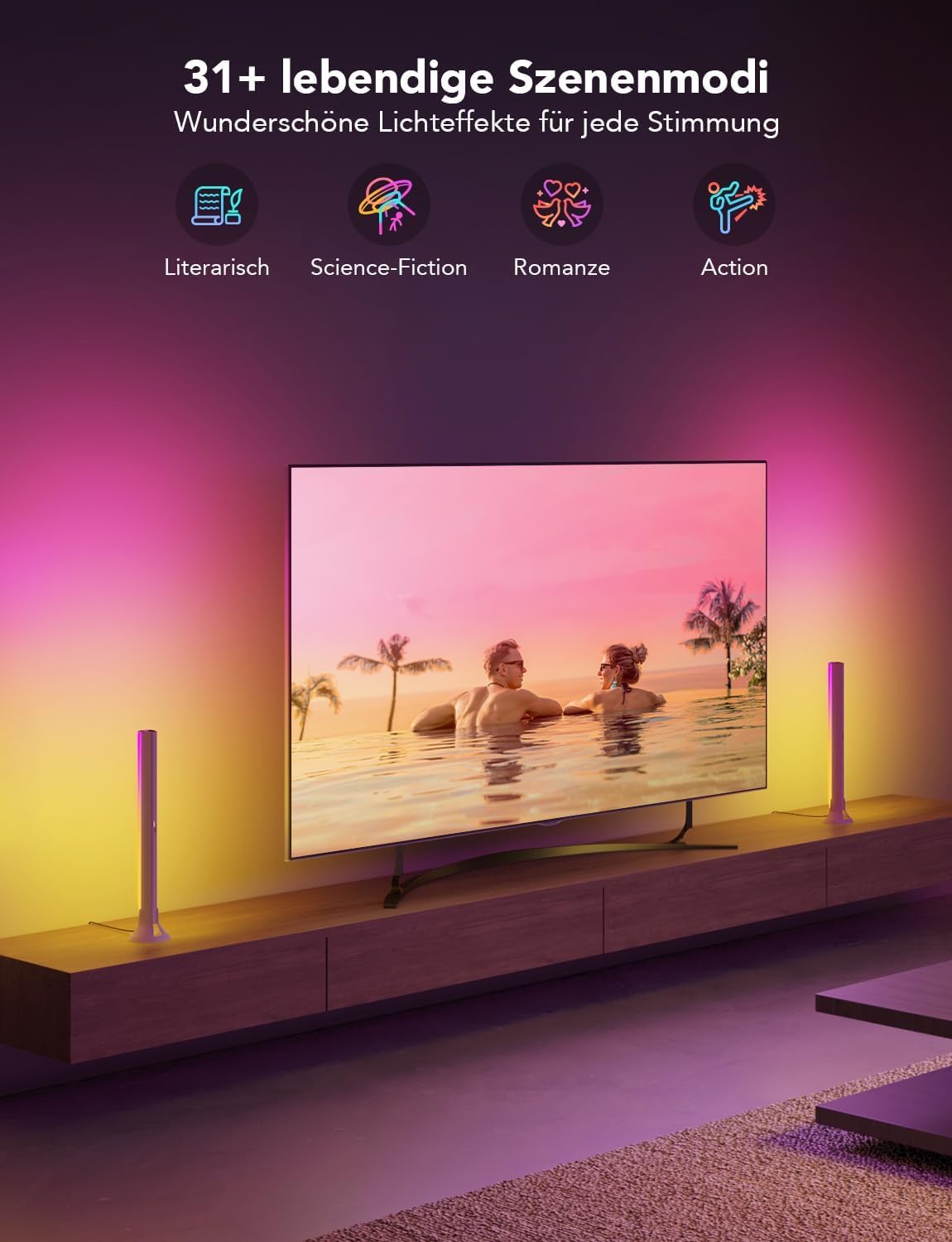 Govee RGBIC LED Lightbar, TV Hintergrundbeleuchtung für 45-70 Zoll, LED TV Backlights Funktioniert mit Alexa, Steuerbar über App für Gaming Deko, 3 Platzierungsoptionen, Schwarz, 38x3x4cm (LxWxH) 2