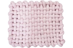 Wonder Space Knotted Braided Plush Mat, Baby Infant Newborn Sleeping Tummy Time Playing Nursery Rug Knot Floor Cushion, Handmade Pure Soft Fabric, Fashion Cute Toddler Children Room Decor, Pink