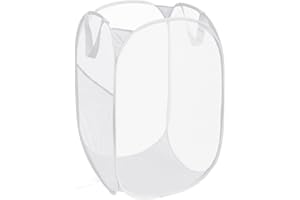 BEMKOO Durable Collapsible Laundry Baskets, Reinforced Mesh Pop Up Laundry Hamper, Foldable Clothes Hampers with Carry Handles for Laundry, Bathroom, Kids Room, Dorm or Travel White