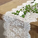 QueenDream 14 X 120 White Lace Table Runner Reusable White Lace Table Runner for Wedding Spring Summer Outdoor Garden Tea Party
