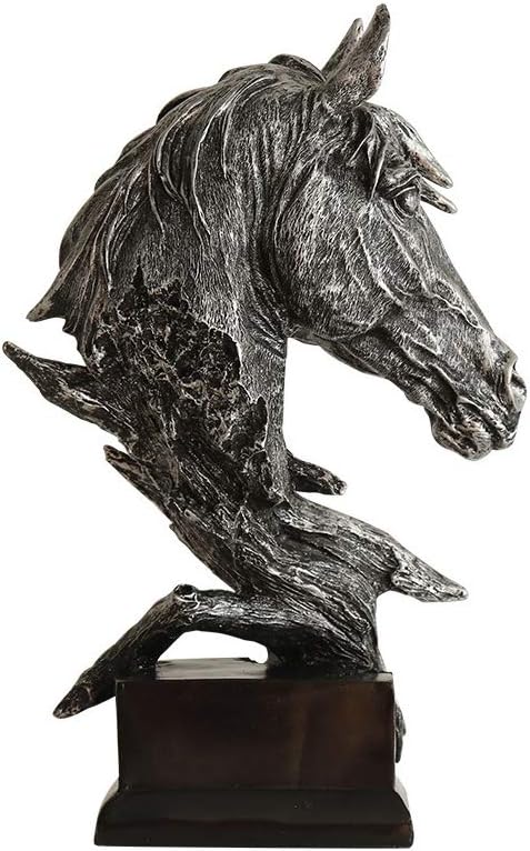 Hosoncovy Horse Head Figurine Statue Home Decoration Resin Sculpture Home Figurine Gift Ornament for Living Room Desktop Office Study Room Bedroom Coffee Shop Bar (Silver)