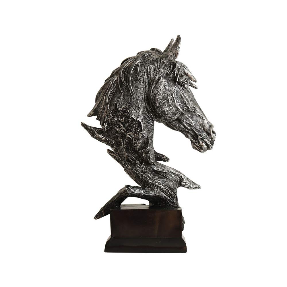Hosoncovy Horse Head Figurine Statue Home Decoration Resin Sculpture Home Figurine Gift Ornament for Living Room Desktop Office Study Room Bedroom Coffee Shop Bar (Silver)