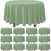 YIDAKO 12 Pack Sage Green Plastic Tablecloths Round Light Green Tablecloth Waterproof Disposable Round Sage Table Cover for Birthday Bridal Wedding Baby Shower Party Decorations,84Inch