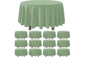YIDAKO 12 Pack Sage Green Plastic Tablecloths Round Light Green Tablecloth Waterproof Disposable Round Sage Table Cover for Birthday Bridal Wedding Baby Shower Party Decorations,84Inch