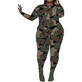 PINSV Women's Plus Size 2 Piece Outfits Tracksuits Long Sleeve Top Pants Sets Sweatsuit