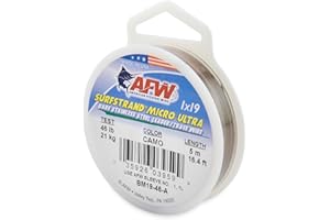 AFW American Fishing Wire Surfstrand Micro Ultra Bare 1x19 Stainless Steel Leader Wire - Fishing Leader Line for Saltwater, 6.6lb Test - 61lb Test, Camo Color, 5m Length