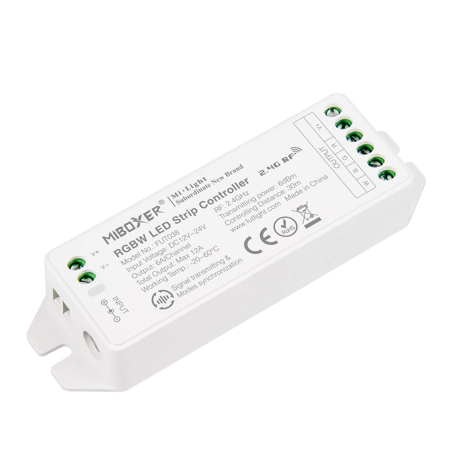 LIGHTEU®, Milight Miboxer 2.4GHz RGBW RGB+white LED strip controller DC12V/24V output Max.12A, FUT038M — image 1