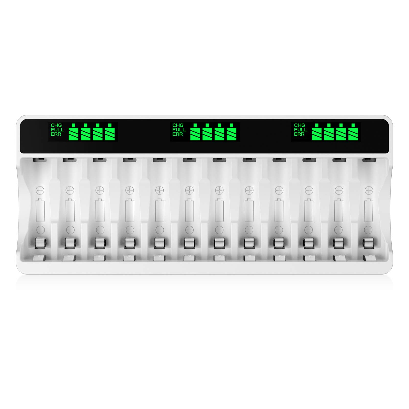 HiQuick 12 Slots LCD Battery Charger for AA & AAA Rechargeable Batteries, Type C Input(5V 2A), Battery Detection Technology