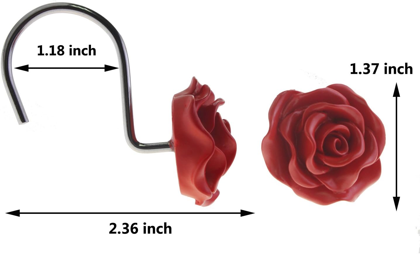 FINROS 12 PCS Home Fashion Decorative Anti Rust Shower Curtain Hooks Rose Design Shower Curtain Rings Hooks (RED): Home & Kitchen