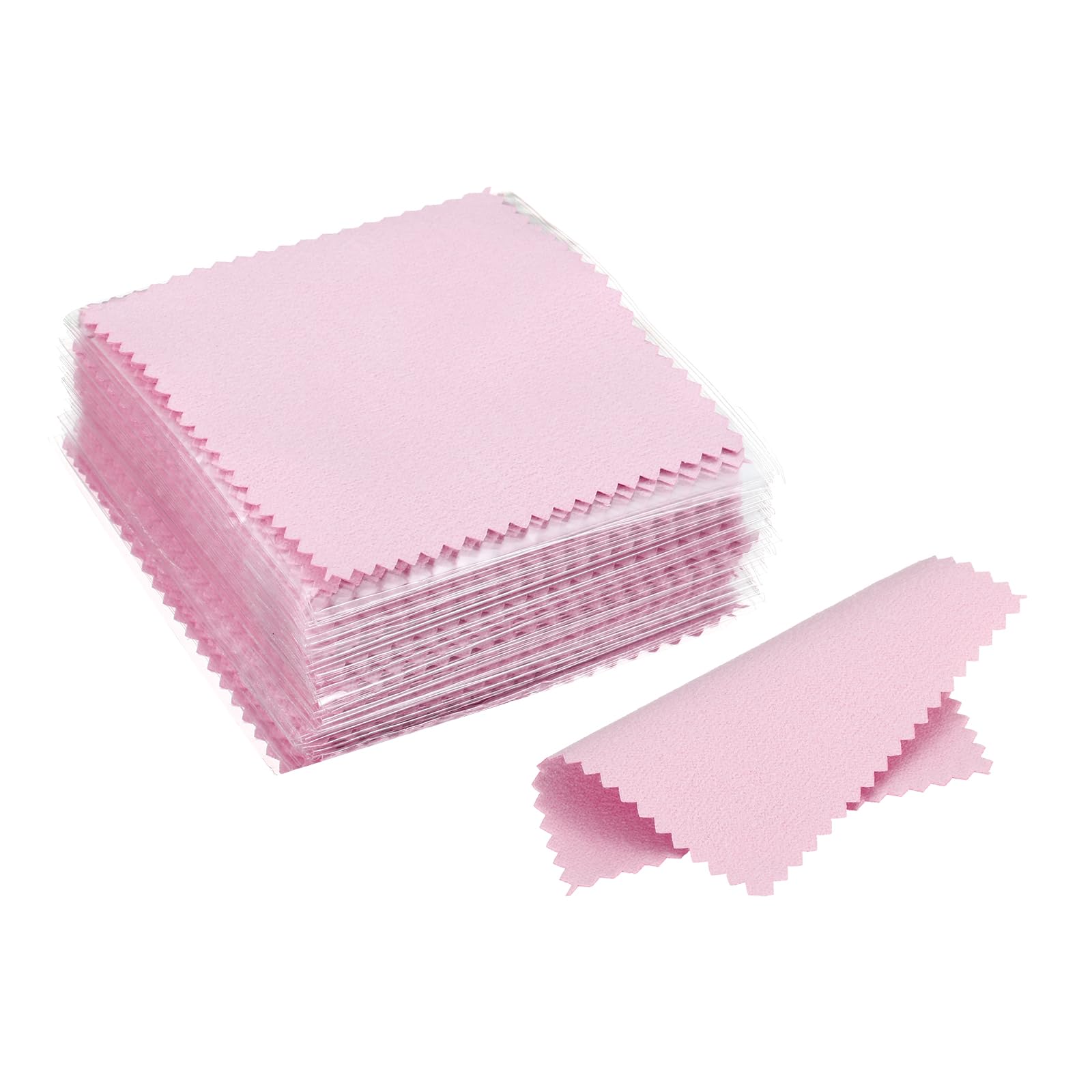 PATIKIL 3.15x3.15" Jewelry Cleaning Cloth, 50Pcs Individually Wrapped Double-Sided Microfiber Polishing Cloth for Silver Gold Brass Platinum Jewelry, Pink