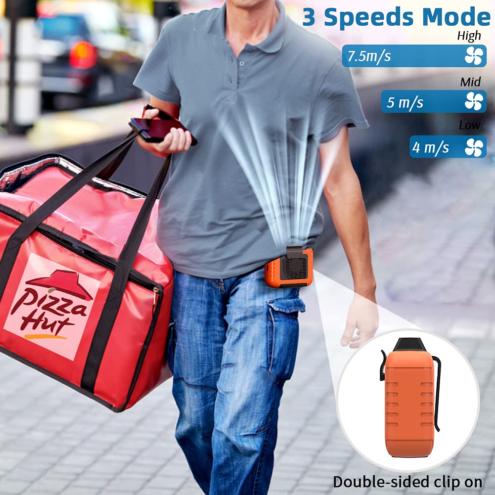 SLENPET 6000mAh Portable Waist Clip Fan with 23H Working Time, 6200RPM Strong Airflow, 3 Speeds, Rechargeable Battery Operated Personal Hands-free USB Belt Fan for Clothes Shirt Farm Work Hiking