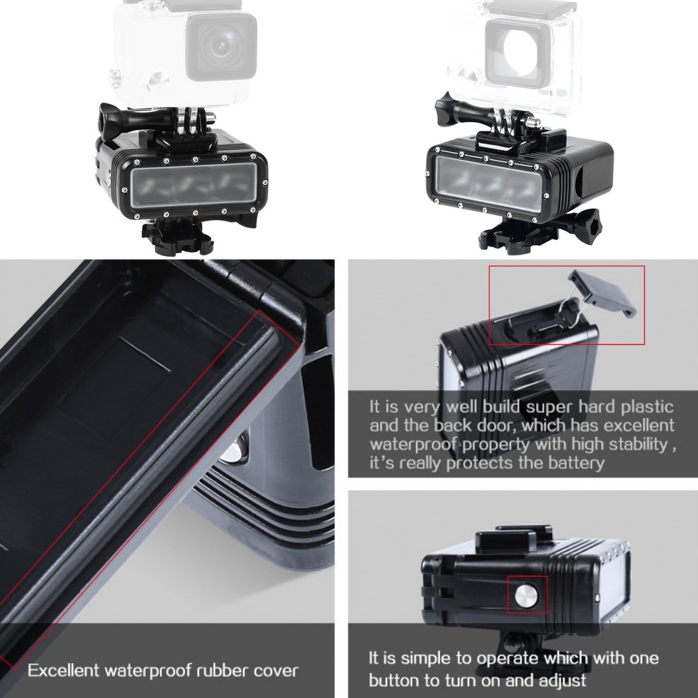 Tolifo Waterproof Underwater Diving LED Video Light Fill Light 40m Underwater High Power Dimmable for GoPro Any Action Cameras