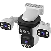 EVERSECU Triple Lens WiFi PTZ Security Camera, Three Cameras in One, Side Cameras with Adjustable All-Angle Arm, 2K 360° View No Blind Spot, Auto Tracking, Spotlight, 2 Way Audio