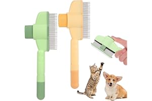 Oruola 2pcs Flea Combs for Cats,Self Cleaning Pet Flea Comb Grooming Brush,Cat Hair Brush for Indoor Cats,Dual Stainless Steel Teeth for Shedding,Massage,Banana Yellow & Mint Green