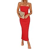 ZESICA Women's 2026 Summer Strapless Bodycon Midi Dress Off Shoulder Sleeveless Side Slit Tube Long Club Party Dresses