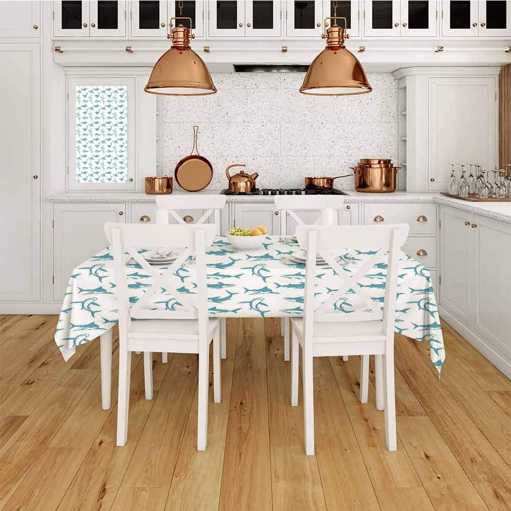Shark Waterproof Table Cover Scary Predators of The Seas Blue Fishes with Fins and Sharp Teeth Marine Cartoon Table Cover for Kitchen Dinning Tab Blue White 60x120 Inch