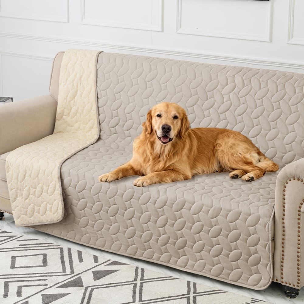Ameritex Waterproof Pet Bed Cover Anti-Slip Dog Bed Blanket for Sofa and Furniture Waterproof New Pattern Design (Khaki, 82x102 Inch (Pack of 1)) Image