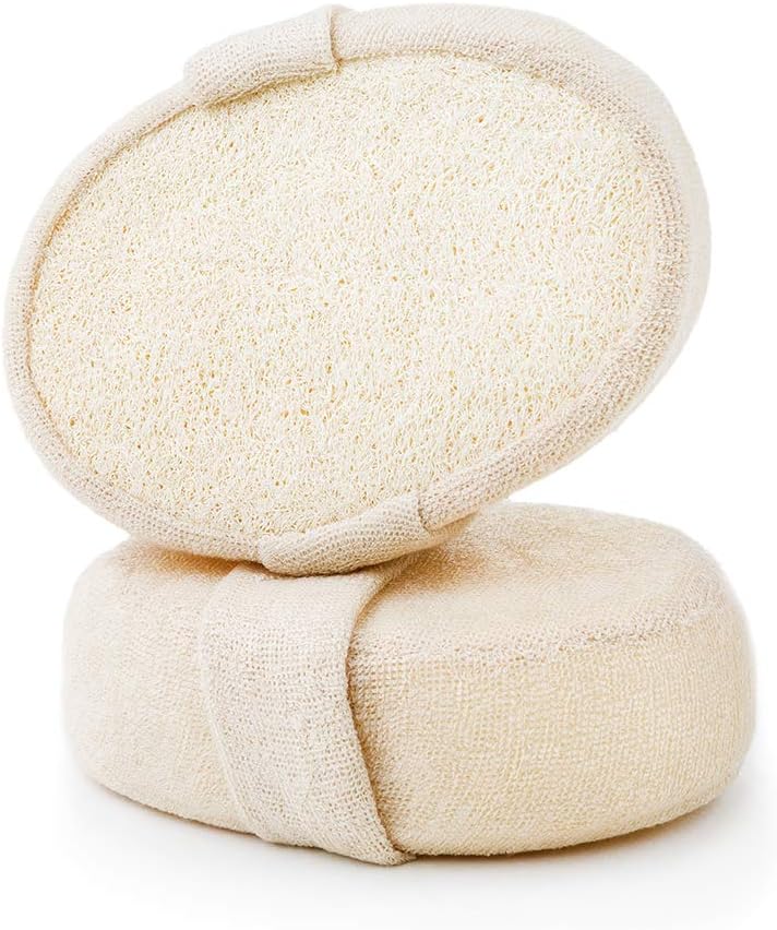 TAECOOOL Exfoliating Loofah Back Scrubber, 2 Packs 100% Natural Loofah Sponge Shower Body Scruber for Men/Women Bath Spa and Shower,Thickened Size 14.5 cm x 10 cm x 5 cm