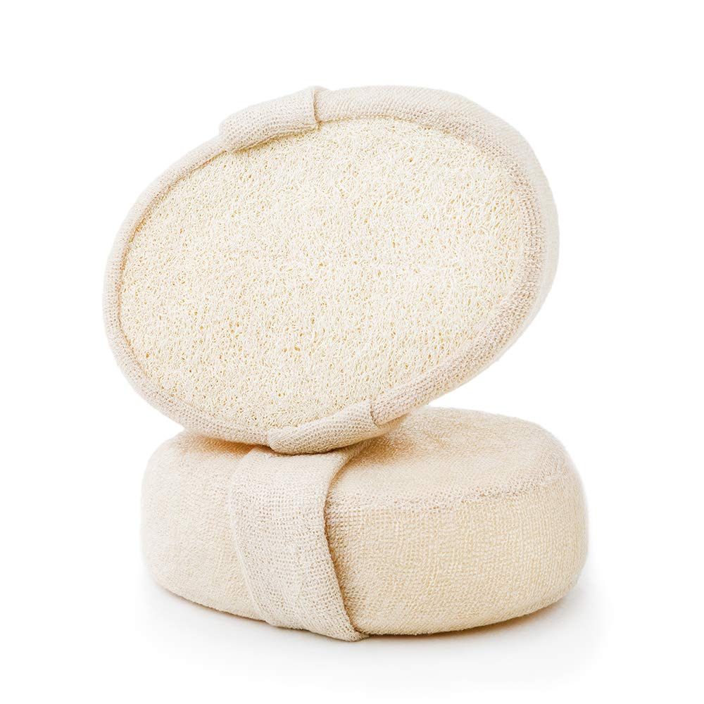 TAECOOOL Exfoliating Loofah Back Scrubber, 2 Packs 100% Natural Loofah Sponge Shower Body Scruber for Men/Women Bath Spa and Shower，Thickened Size 14.5 cm x 10 cm x 5 cm