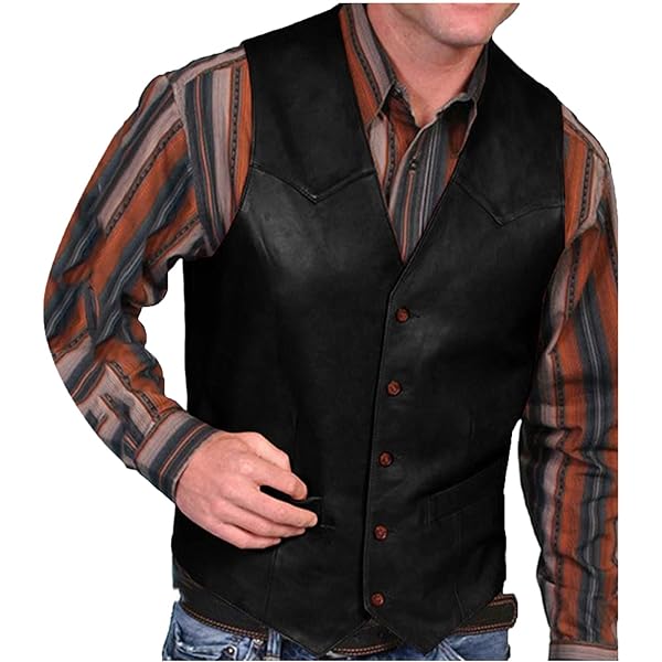 Men's Western Cowboy Vest Faux Leather Suit Vest V Neck Button