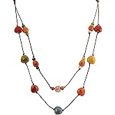 MINACHI Hippie Boho Double Layered Colorful Ceramic Heart Round Bead Necklace, Bohemian Jewelry Gifts for Women