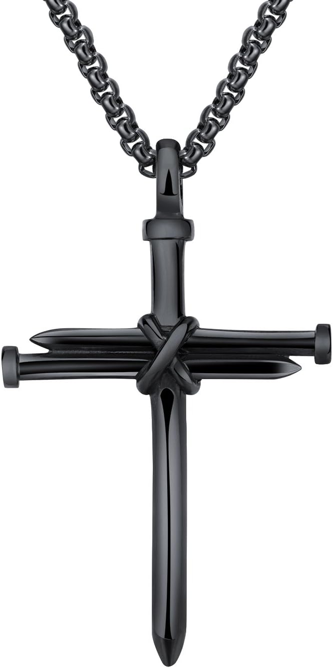 UMtrade Women Men Stainless Steel 3 Nails Wire Wrapped Cross Necklace Christian Crucifix Pendant Baptism Church Jewelry