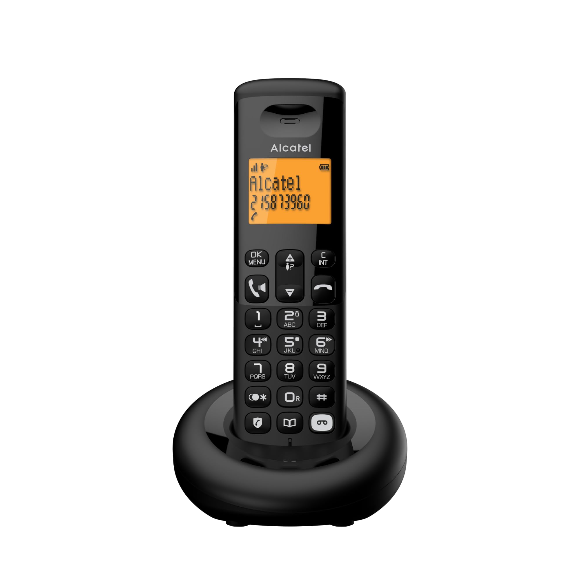 ALCATEL E260 SVoice - DECT Cordless Phone with Answering Machine - Compact Design - Large Backlit Display - Handsfree - Unwanted Call Blocking - Black