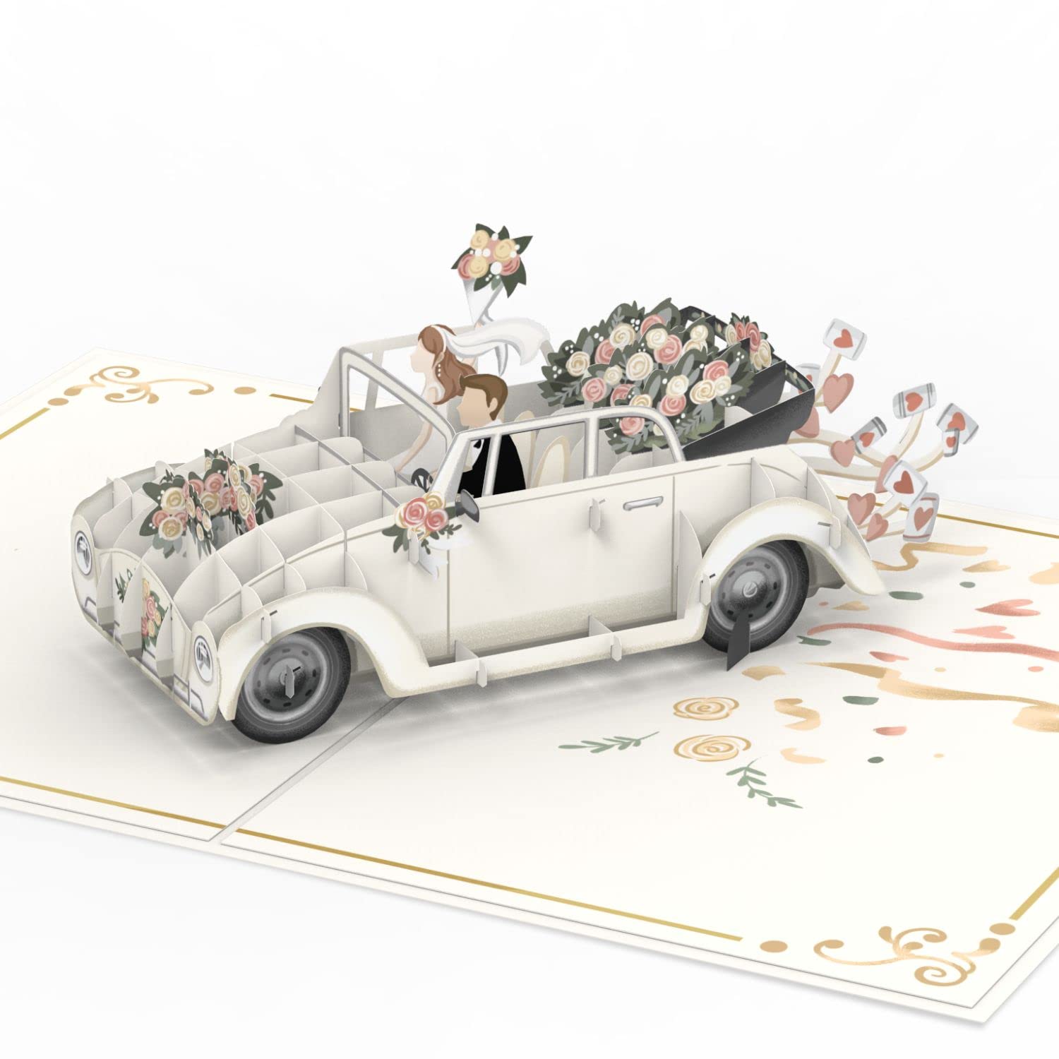 papercrush® Luxury 3D Wedding Card Pop Up Car - Just Married Card for Bride and Groom, Beautiful Wedding Congratulations for Daughter, Best Friend, Brother & Sister in Law, Cash Giftcard for Weddings