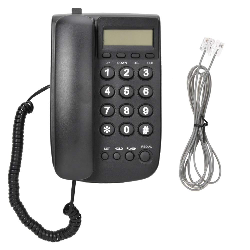 Corded Phone, FSK/DTMF Dual System Desktop Lindline Telephone Support Flash Function for Home Hotel Office(black)