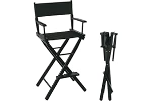 JXUFDHO Tall Directors Chair Foldable 46'', Makeup Chair Black for Makeup Artist, 250lbs Capacity Solid Hardwood,Black