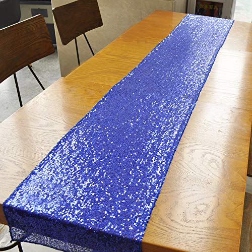 BLUETOP Wedding Table Runner Blue 12 x 72 Inch Glitter Sequin Party Runner Shiny Sparkling Dining Tablecloth for Birthday Prom Banquet Ceremony Home Supplies and Decorations