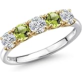 Gem Stone King 925 Silver and 10K Yellow Gold Lab Grown Diamond and Green Peridot Wedding-Bands Ring For Women | 1.41 Cttw | Round 4MM | Gemstone April Birthstone