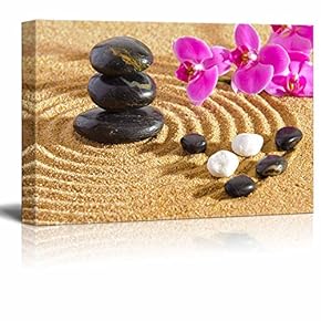 Canvas Prints Wall Art - Japanese Zen Garden with Stacked Stones | Modern Wall Decor/Home Decoration Stretched Gallery Canvas Wrap Giclee Print. Ready to Hang - 12" x 18"