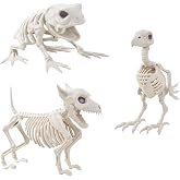 HRONG Halloween Dog Skeleton Decorations, 3 Pack Realistic Skeleton Set with Adjustable Bone Poses (Dog 11", Crow 8", Frog 5") for Yard Garden Lawn Graveyard Halloween Party Favors