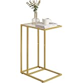 YMYNY C-Shaped End Table, Tempered Glass Side Table, Gold UHGD001G | Sofa Side Table, TV Tray Couch Table That Slide Under For Small Space