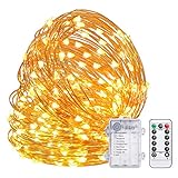 TingMiao Fairy Lights 32.8ft 100 LED String Lights Battery Operated with Remote Waterproof Copper Wire Lights for Indoor Decorative Lights (Warm White)
