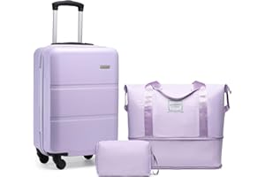 LARVENDER Luggage Sets 3 Piece with Duffel Bag, Hardside ABS Carry On suitcase sets with 360°Spinner Wheels, Durable Luggage Set Clearance For Women Men, Lavender