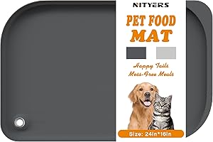 Dog & Cat Mat for Food and Water - Nityers Dog Food Mat for Floors Waterproof with Pocket, High Raised Edges, Thicker BPA Free Silicone, Pet Feeding mat for Bowl, Automatic pet Feeder, Water Fountain