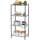 4-Tier Wire Shelving Unit 600 lbs Weight Capacity Storage Shelves Metal Frame Garage Shelves Easy Installation Metal Shelves for Home Kitchen Garage Pantry, 12" Dx18 Wx44 H, Black