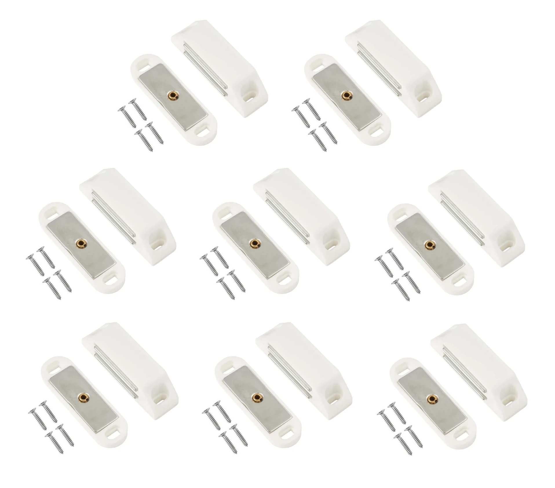 TERF® Heavy Duty White Magnetic Door Catch 60mm With Fixing Screw for Cabinet Kitchen Bathroom Cupboards Closet Wardrobes Drawer - Pack of 8