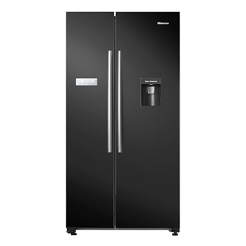 Hisense RS741N4WBE Freestanding American Side by side Door American Fridge Freezer 578 litre, Black, with Non-Plumbed Water Dispenser, Black, 90.8 × 179.3 × 74.3 cm (W×H×D)