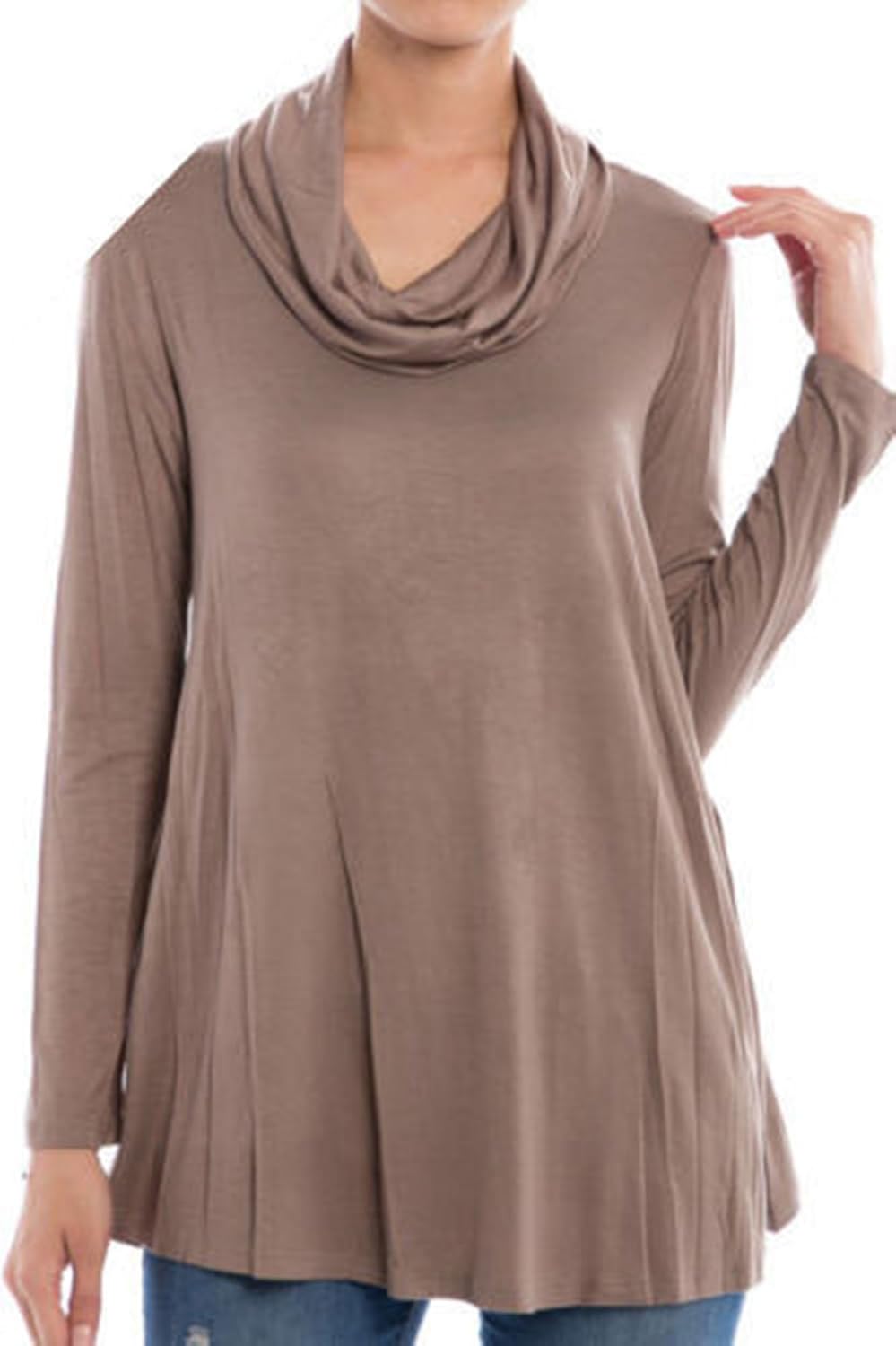 Active USA Women's Solid Tunic Long Sleeves Cowl Neck Top Shirt Blouse