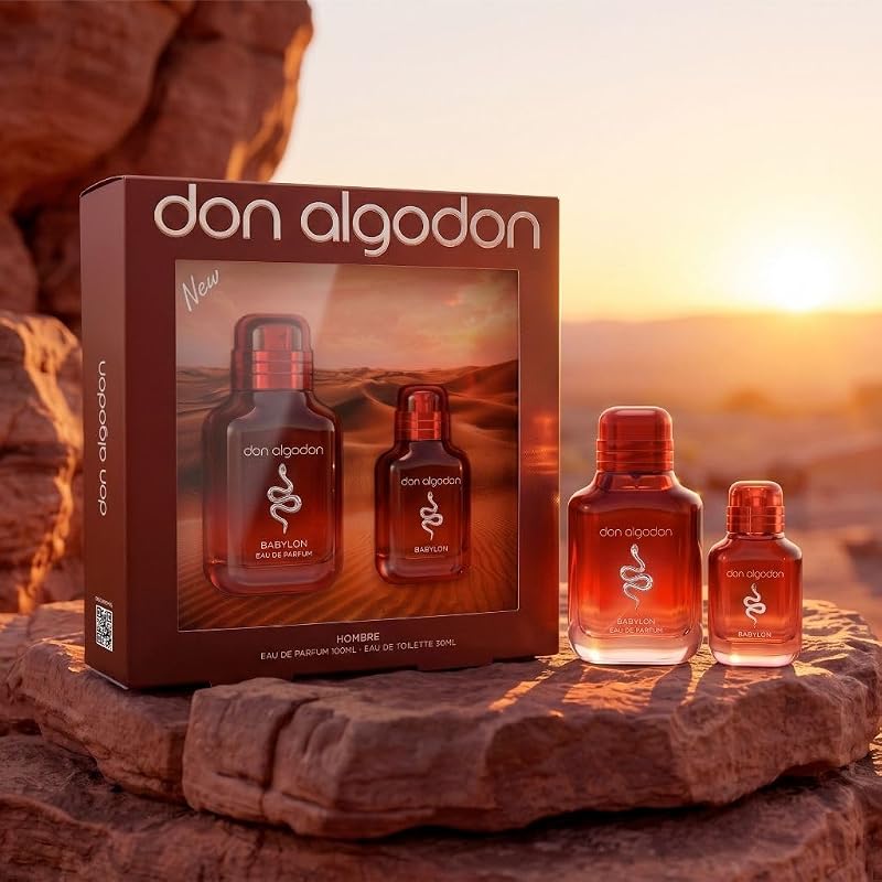 Don Algodón Babylon Set Regalo Hombre Eau de Parfum 100ml + Eau de Toilette 30ml. Bergamota, Pimienta Rosa y Vetiver.